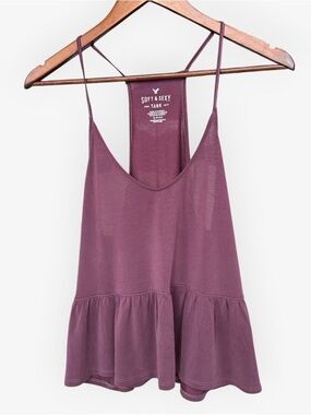 American Eagle Soft & Sexy Ruffle Racerback Tank Top Cami Purple Plum Peplum S